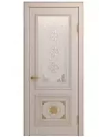 Межкомнатная дверь массив дуба Viporte Монако белая эмаль патина золото остеклённая