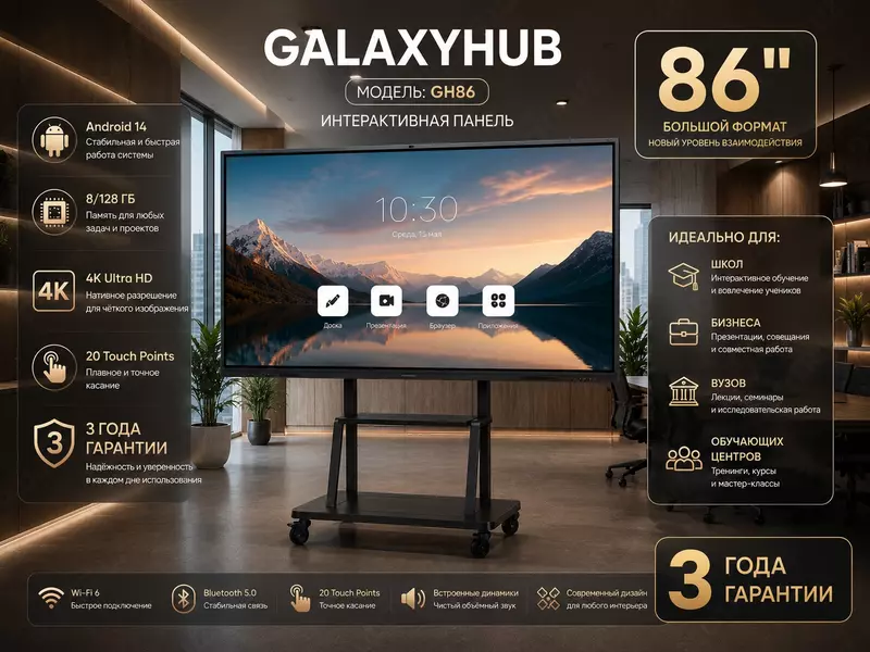 Интерактивная панель доска 75 Android 14.0 8GB/128Gb | 3 года гарантия