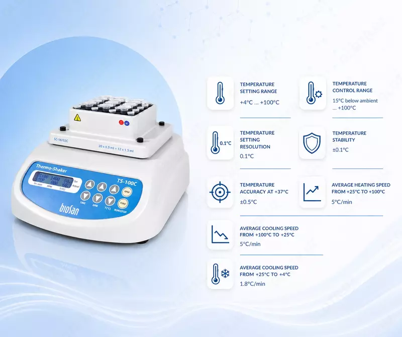TS-100C — термошейкер с охлаждением для микропробирок и ПЦР-планшетов