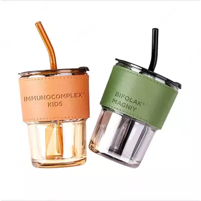 Кружка со стеклянной трубочкой с наклейкой
