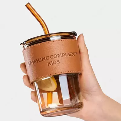 Кружка со стеклянной трубочкой с наклейкой - BIOTACT HEALTHY LIFESTYLE