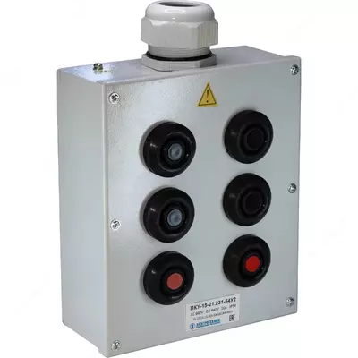 Пост управления кнопочный ПКУ-15-21.231-54У2 (4*КЕ081/2(1з+1р) черная + 2*КЕ081/2(1з+1р) красная + PG-36)
