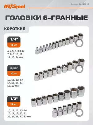  Набор инструментов для автомобиля и дома 1/4  3/8  1/2DR  219 предметов  AV Steel - 