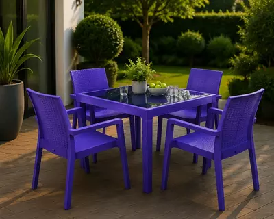  Olinadigan shisha yuzali kvadrat “PREMIUM” stoli va 4 ta stul to‘plami Chakana savdo