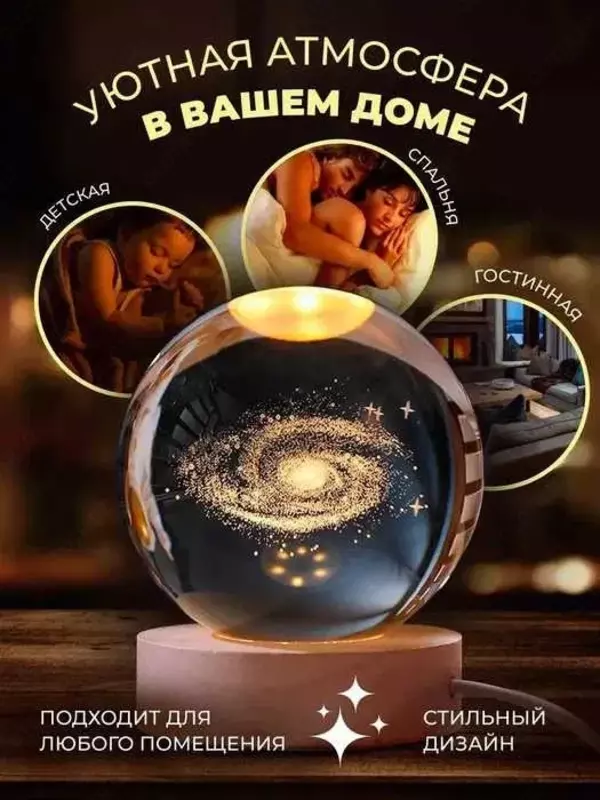 Проектор Хрустальный 3Д Светильник Ночьник