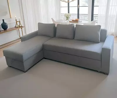 Katta yumshoq divan (burchak) "Taupe" dekorativ yostiqlar