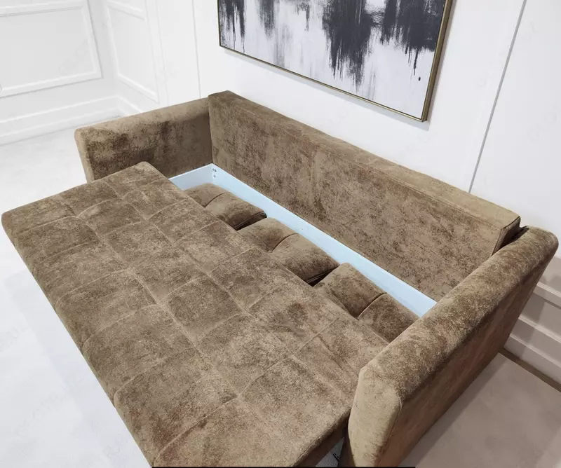 Dizayner yumshoq divan (to'g'ri) "Sepia" 3 ta dekorativ yostiq