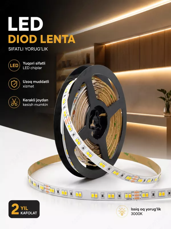  Turar joy va ofis xonalarini yoritish uchun svetodiod lentalar. Chakana savdo
