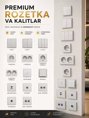 Zamonaviy dizayndagi rozetka va o‘chirgichlar xavfsiz va qulay.