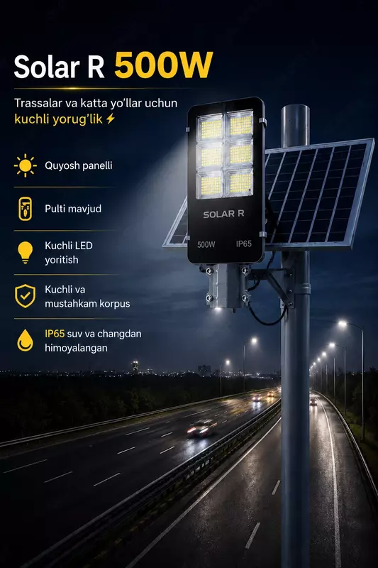 Shahar ko‘chalarini yoritish uchun quyosh panelli LED projektor. - 