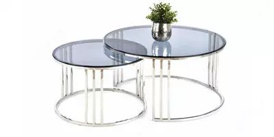 Дизайнерский сдвоенный столик (нерж. сталь