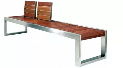 Декоративная двухместная скамья (с продолжением) "METALIX" MX-S2501, нерж. сталь 10 мм, спинка, деревянное сиденье