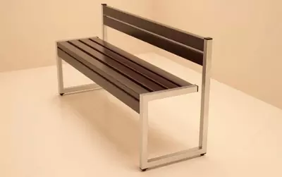 Декоративная скамья "METALIX" MX-S2503, нерж. сталь, D-образные ножки без соединения, деревянные балки 70 мм
