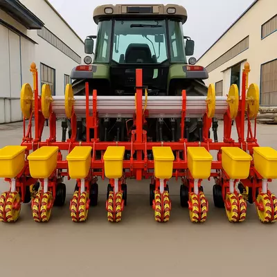 Tomchilatib sug'orish va plyonkali urug'lik va makkajo'xori ekish uchun universal 8 qatorli seyalka - bir o'tishda murakkab qishloq xo'jaligi texnologiyasi (Xitoy)