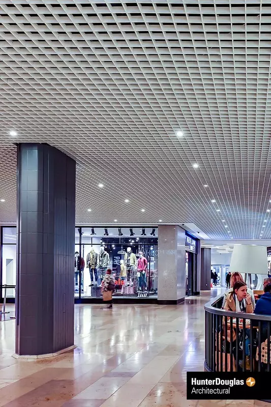 Потолки грильято с профилем 40×10 и ячейками 75×75 мм