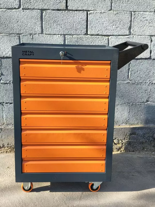 Asbob aravachasi (mobil) "Metalcraft", metall, 940x600(770)x450 mm, 7 quti, sig'imi 50 kg gacha (kulrang/sariq)
