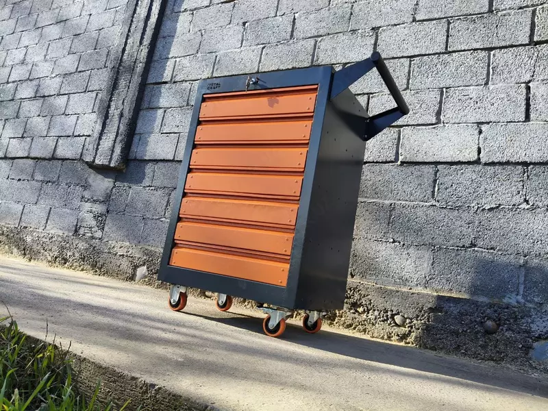 Asbob aravachasi (mobil) "Metalcraft", metall, 940x600(770)x450 mm, 7 quti, sig'imi 50 kg gacha (kulrang/sariq)