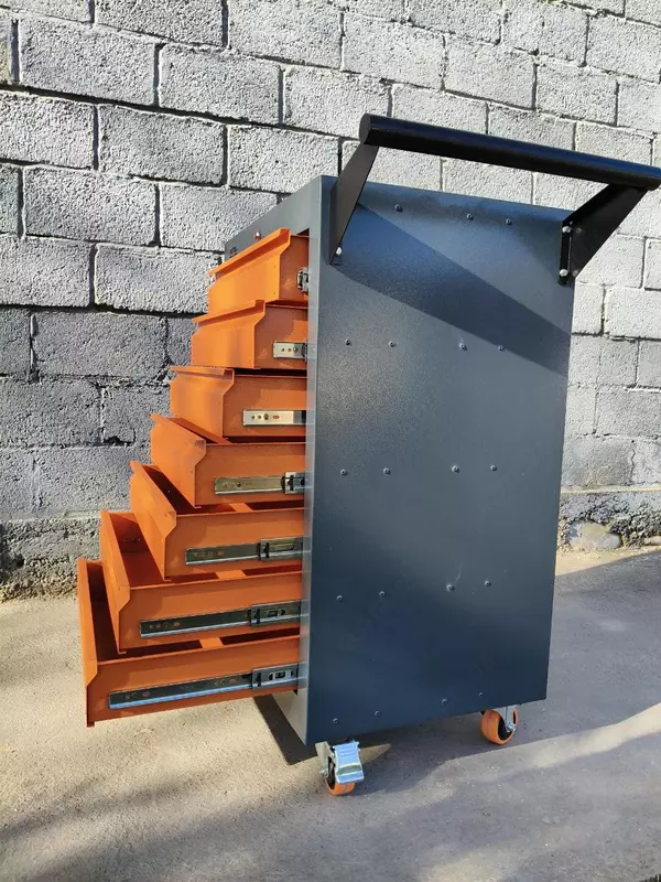 Asbob aravachasi (mobil) "Metalcraft", metall, 940x600(770)x450 mm, 7 quti, sig'imi 50 kg gacha (kulrang/sariq)