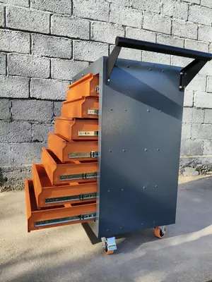 Asbob aravachasi (mobil) "Metalcraft", metall, 940x600(770)x450 mm, 7 quti, sig'imi 50 kg gacha (kulrang/sariq)