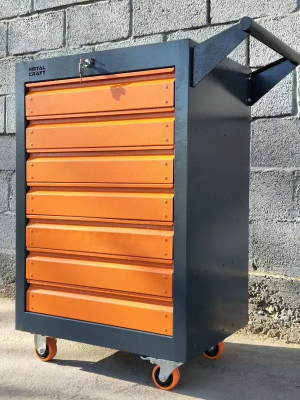 Asbob aravachasi (mobil) "Metalcraft", metall, 940x600(770)x450 mm, 7 quti, sig'imi 50 kg gacha (kulrang/sariq)