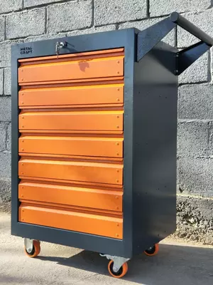 Asbob aravachasi (mobil) "Metalcraft", metall, 940x600(770)x450 mm, 7 quti, sig'imi 50 kg gacha (kulrang/sariq)