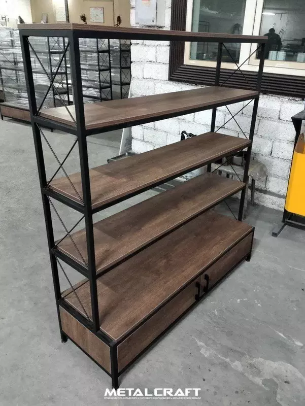 Комбинированный торговый стеллаж (металл, дерево) "Metalcraft" Лофт, 5 полок