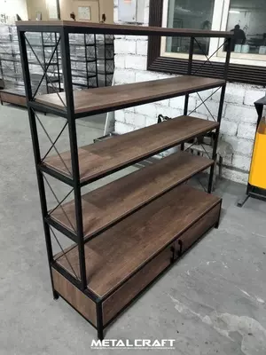 Комбинированный торговый стеллаж (металл, дерево) "Metalcraft" Лофт, 5 полок