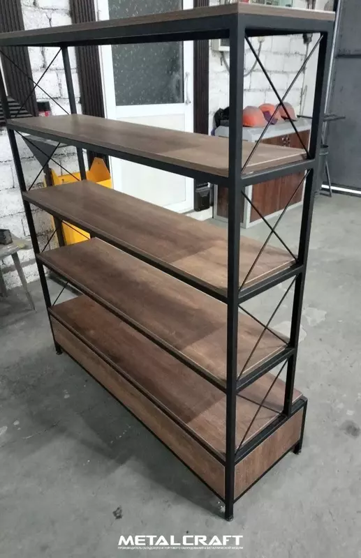 Комбинированный торговый стеллаж (металл, дерево) "Metalcraft" Лофт, 5 полок