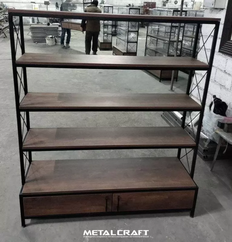 Комбинированный торговый стеллаж (металл, дерево) "Metalcraft" Лофт, 5 полок