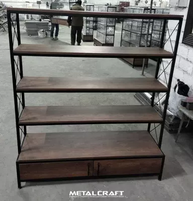 Комбинированный торговый стеллаж (металл, дерево) "Metalcraft" Лофт, 5 полок