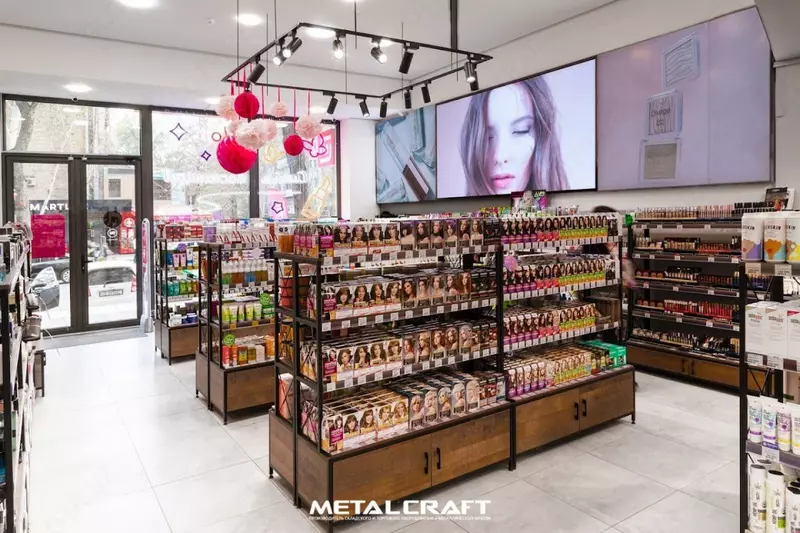 Комбинированный торговый стеллаж (металл, дерево) "Metalcraft" Лофт, 5 полок