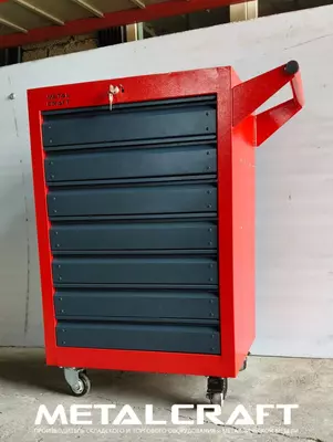 Инструментальная тележка (мобильная) "Metalcraft", металл, 940х600(770)х450 мм, 7 ящ. г/п до 50 кг (Серая/красная)