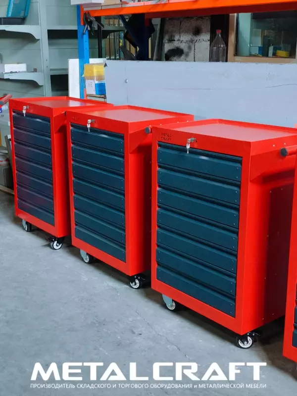 Инструментальная тележка (мобильная) "Metalcraft", металл, 940х600(770)х450 мм, 7 ящ. г/п до 50 кг (Серая/красная)