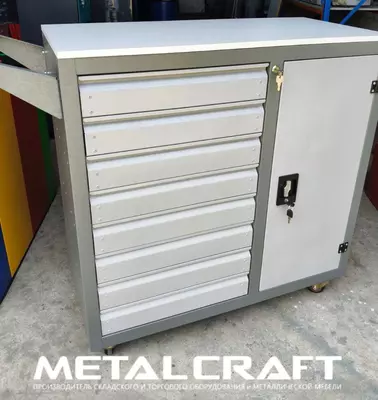 Инструментальная тележка (мобильная) "Metalcraft", металл, 1000x475x980 мм, 8 ящ., 2 полки