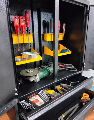 Металлический шкаф для инструментов (настенный) "Metalcraft" 2 секции, 2 выдв. ящика, перф. панель, 655×280×810 мм