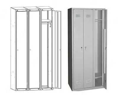  Kiyim-kechak uchun metall garderob shkafi-loker SHM-33-1200 (kiyinish xonasi uchun) - 