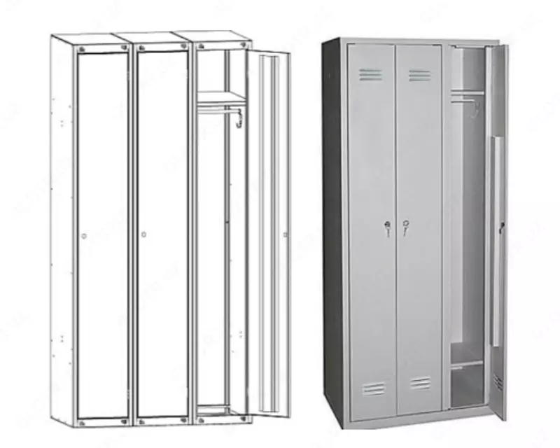  Kiyim-kechak uchun metall garderob shkafi-loker SHM-33-1200 (kiyinish xonasi uchun) - 