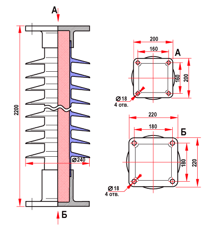 Изоляторы полимерные опорные стержневые ОСК-8-220-Б-4 УХЛ1