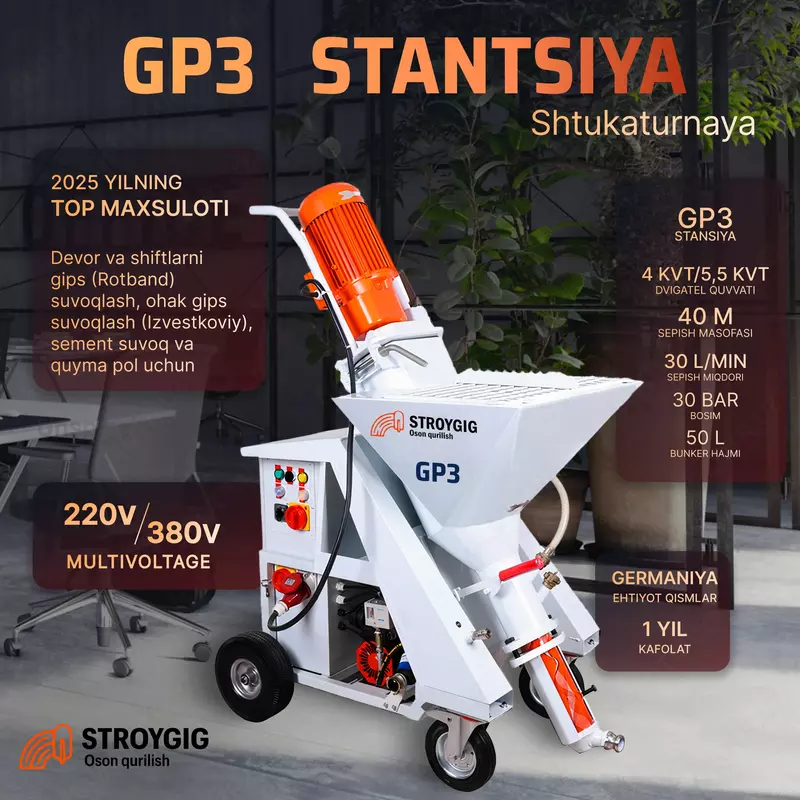 GP3 – Zamonaviy suvoq (shtukaturka) stansiyasi