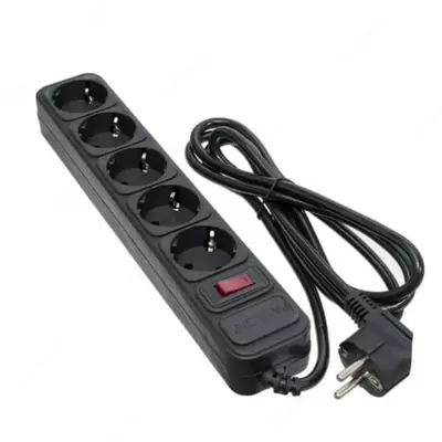 Elektr tasmasi - uzatma kabeli "Gembird" 2500W, 5 rozetka, 10A, 1,5 m, (Qora)