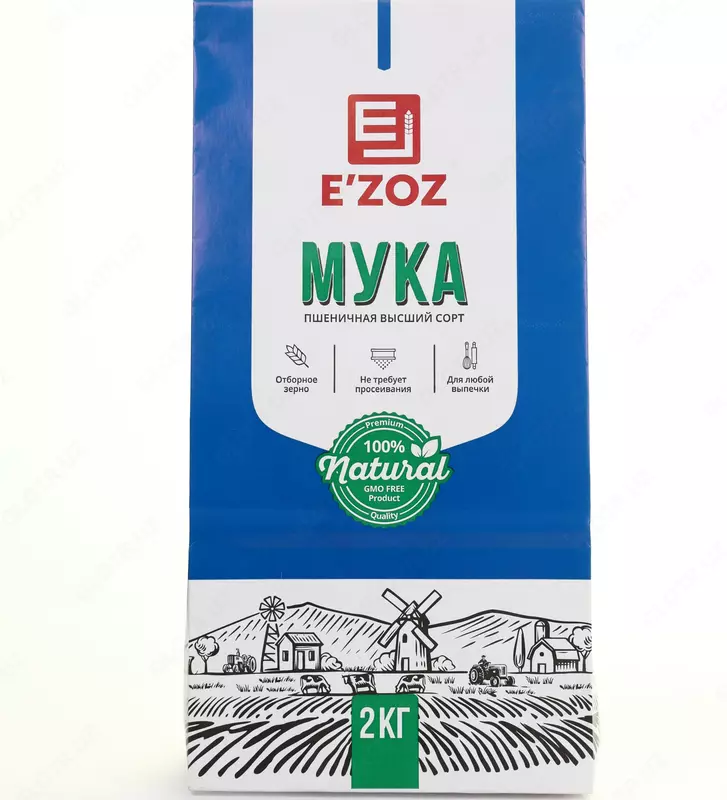 Пшеничная мука Эъзоз 2 кг — высший сорт для любой выпечки: от лепёшек до самсы - по запросу