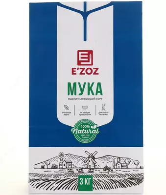 Пшеничная мука Эзоз 3 кг — высший сорт для любой выпечки: от лепёшек до самсы - Цена по запросу