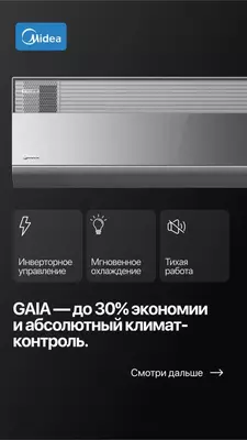 9 809 848.6 сум / шт Кондиционер Midea Gaia 12000 BTU инвертор WiFi BLACK