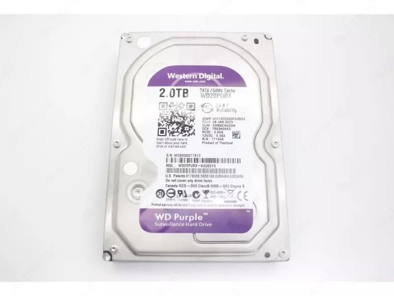 WD20PURX-78 WD Purple (Фиолетовый) 2TB HDD — профессиональный диск для видеонаблюдения  Hikvision (RES)