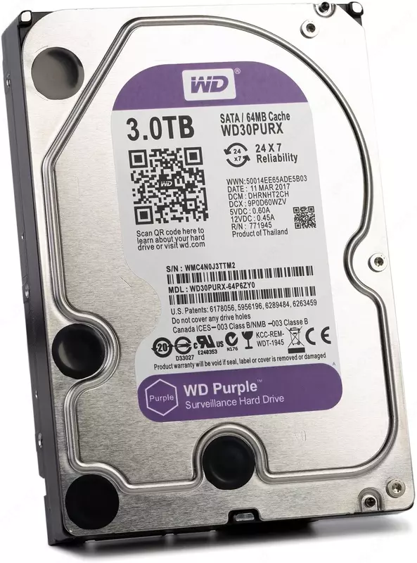 WD30PURX-78 WD Purple (Фиолетовый) 3TB HDD — профессиональный диск для видеонаблюдения  Hikvision (Оригинал)