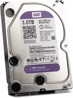 WD30PURX-78 WD Purple (Binafsha) 3TB HDD — videokuzatuv uchun professional disk  Hikvision (Original)