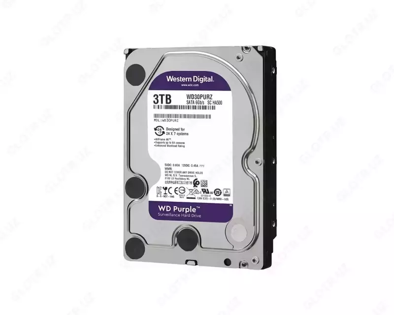 WD30PURX-78 WD Purple (Binafsha) 3TB HDD — videokuzatuv uchun professional disk  Hikvision (RES)
