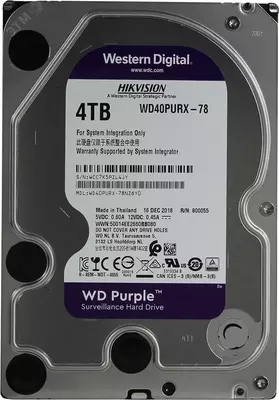 WD40PURX-78 WD Purple (Binafsha) 4TB HDD — videokuzatuv uchun professional disk  Hikvision (RES)