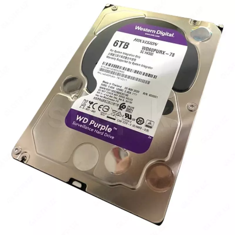  WD60PURX-78 WD Purple (Фиолетовый) 6TB HDD — профессиональный диск для видеонаблюдения  Hikvision (Оригинал) - 