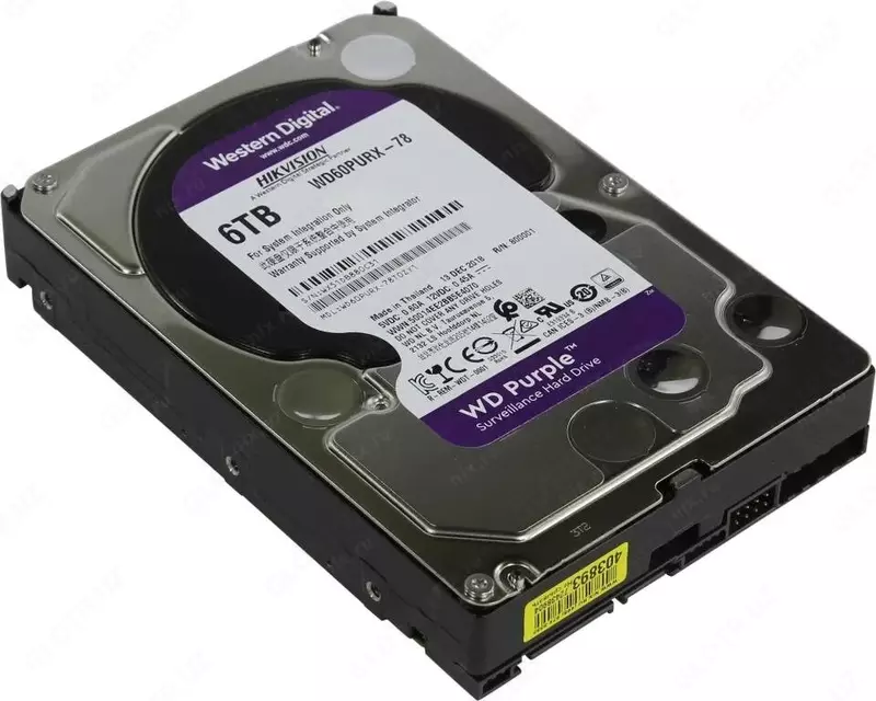   WD60PURX-78 WD Purple (Binafsha) 6TB HDD — videokuzatuv uchun professional disk  Hikvision (RES)